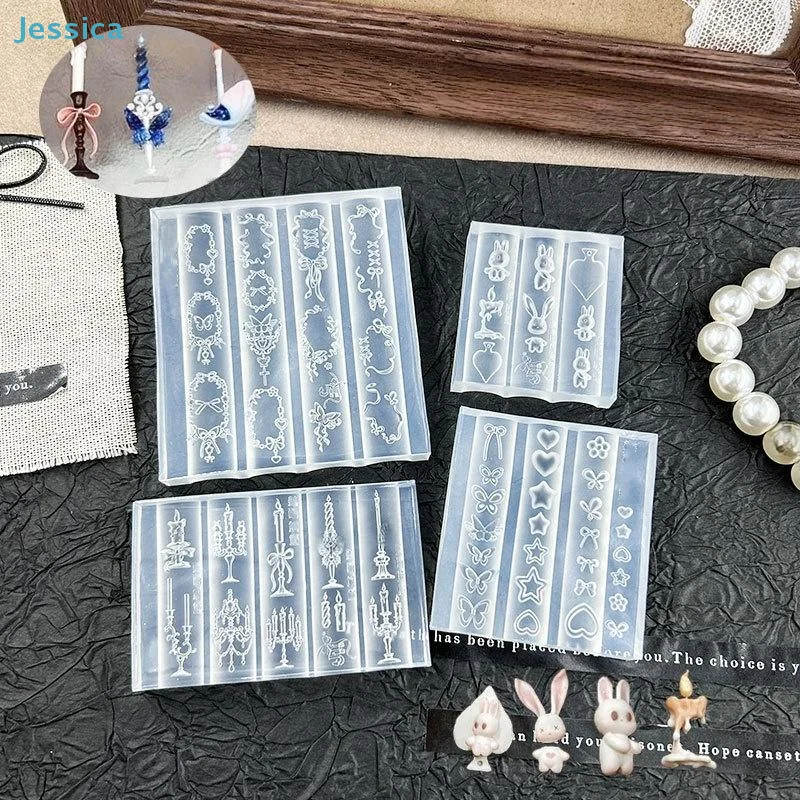 ♥ Molde de silicona 3D para uñas, plantilla de manicura transparente con diseño de hoja de rosa y concha de medusa marina con lazo