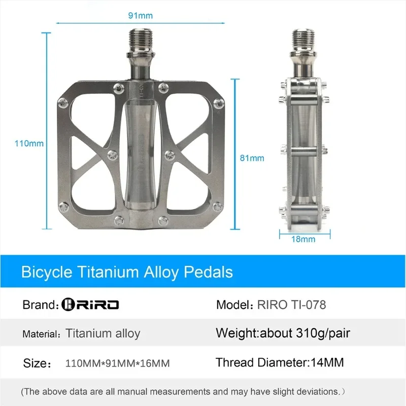 RIRO Bike Pedal Ultralight Mountain Bike Pedals 3 Bearing MTB Pedal Non-slip Titanium Alloy Bicycle Flat Pedals Bicycle Part