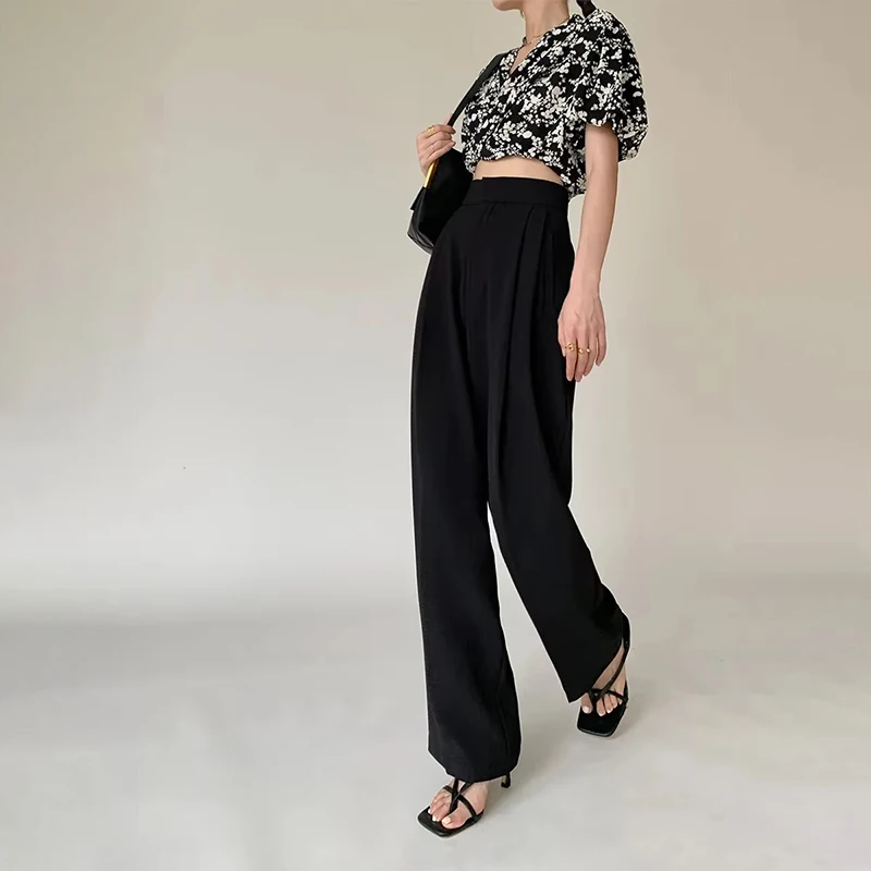 24ss Women's High Waist Straight Loose Trouser 2024 Spring and Summer New Ladies Slim Dragline Wide Leg Pants Y2k Pants Korean