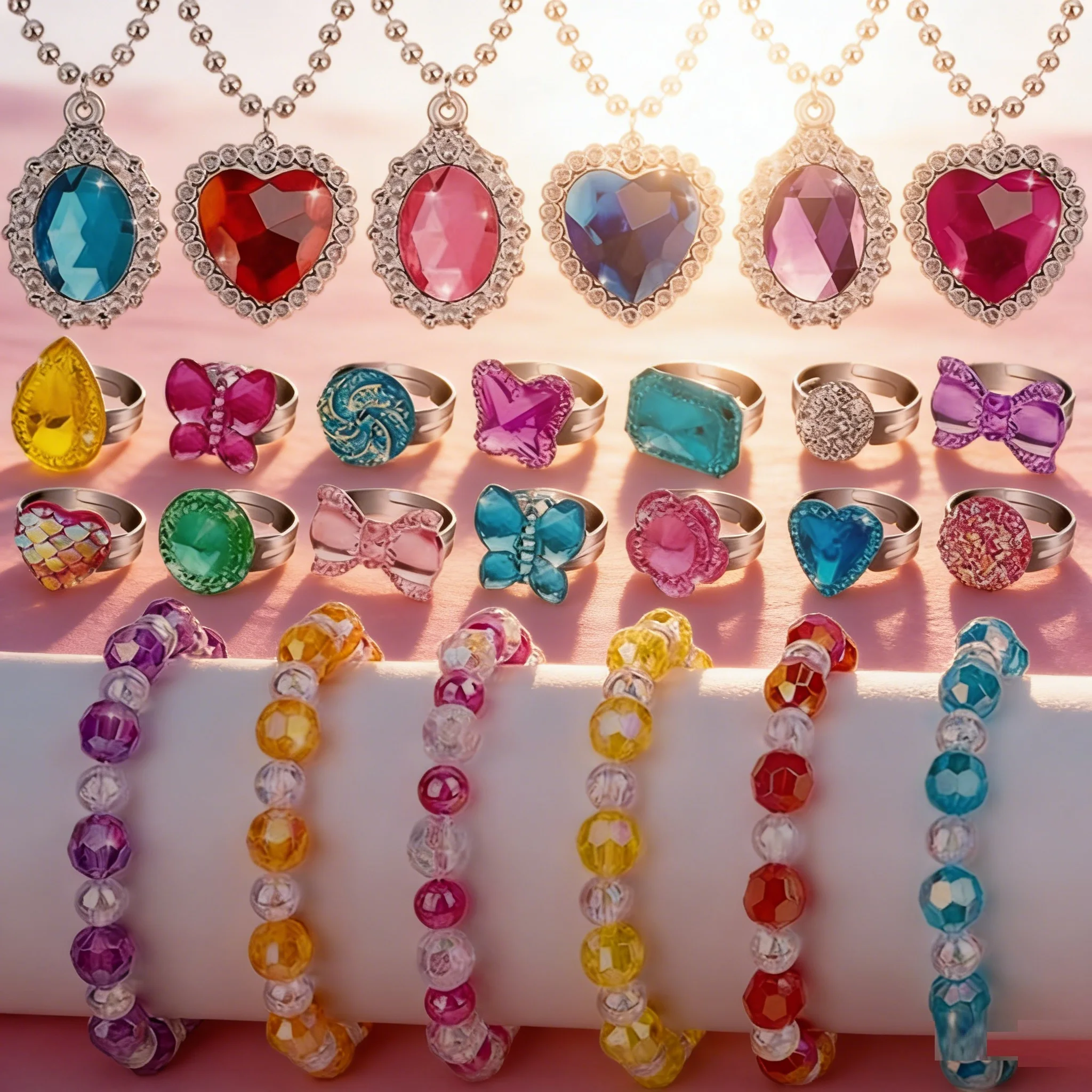 26個入り 子供用ハートネックレス プリンセスコスチューム フラワーネックチェーン バタフライクリスタルネックレス 女性用 1