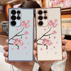 Pink Peach Electroplated Phone Case For Samsung Galaxy Note 10 20 Lite S24 S23 S22 S21 S20 Ultra FE Plus 5G Soft Anti-drop Cover