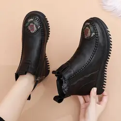 Winter Woman Genuine Leather Ankle Boots Women Waterproof Casual Shoes Female Thick Plush Warm Snow Boots Mother Non-slip Bootie