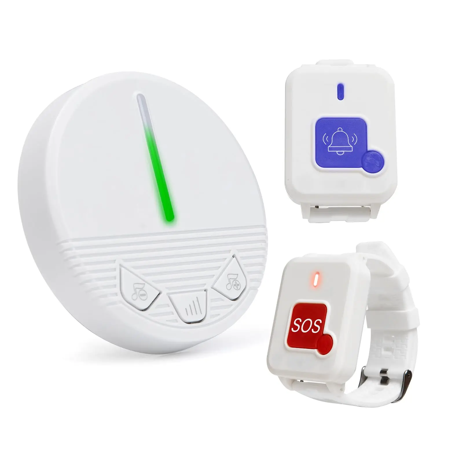 US Stock - Wireless Medical Alert System with 1 Receiver + 2 Waterproof SOS Wristbands Emergency Call Button for Elderly Seniors