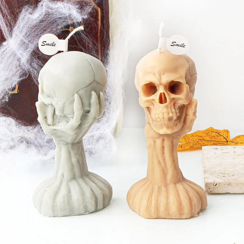 3D Halloween Stacking Skull Candle Silicone Mold Abstract Skull Statue Plaster Candle Resin Making Mould Halloween Decor Gifts