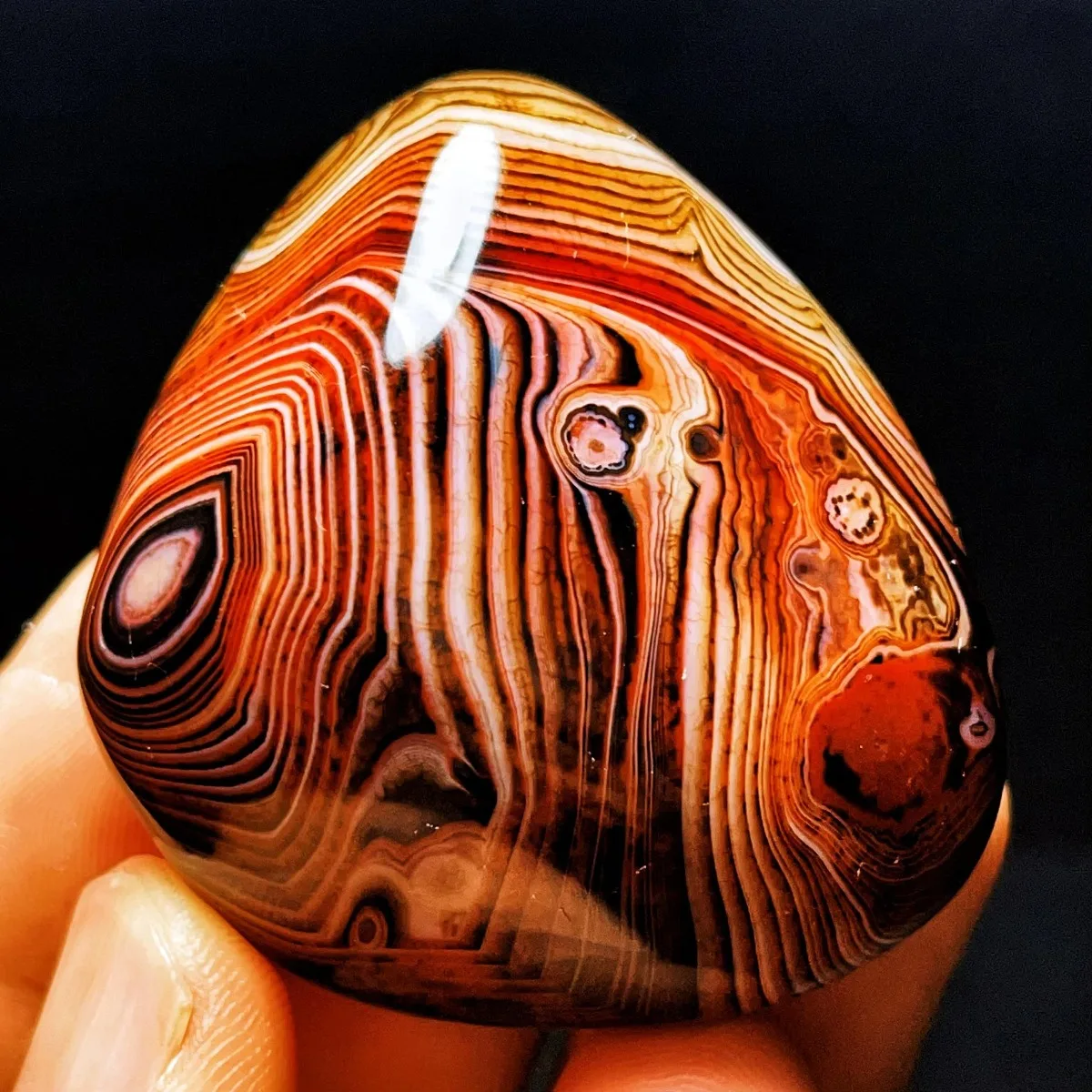 4PC Smooth Texture Banded Agate Palm Stone, Polished Tumbled, Stripe Pattern, Vase Filler, Natural Stone, Crystal Collection