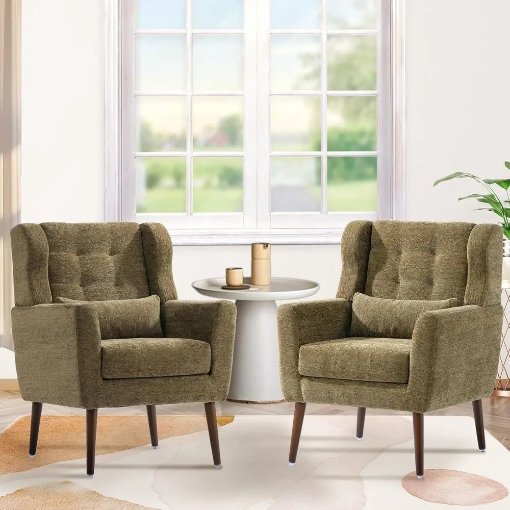 ern Accent Chair, Upholstered Armchair with Pillow, abric Single Soa Chair with Lounge Seat and Wood Legs Accent Chair or Living