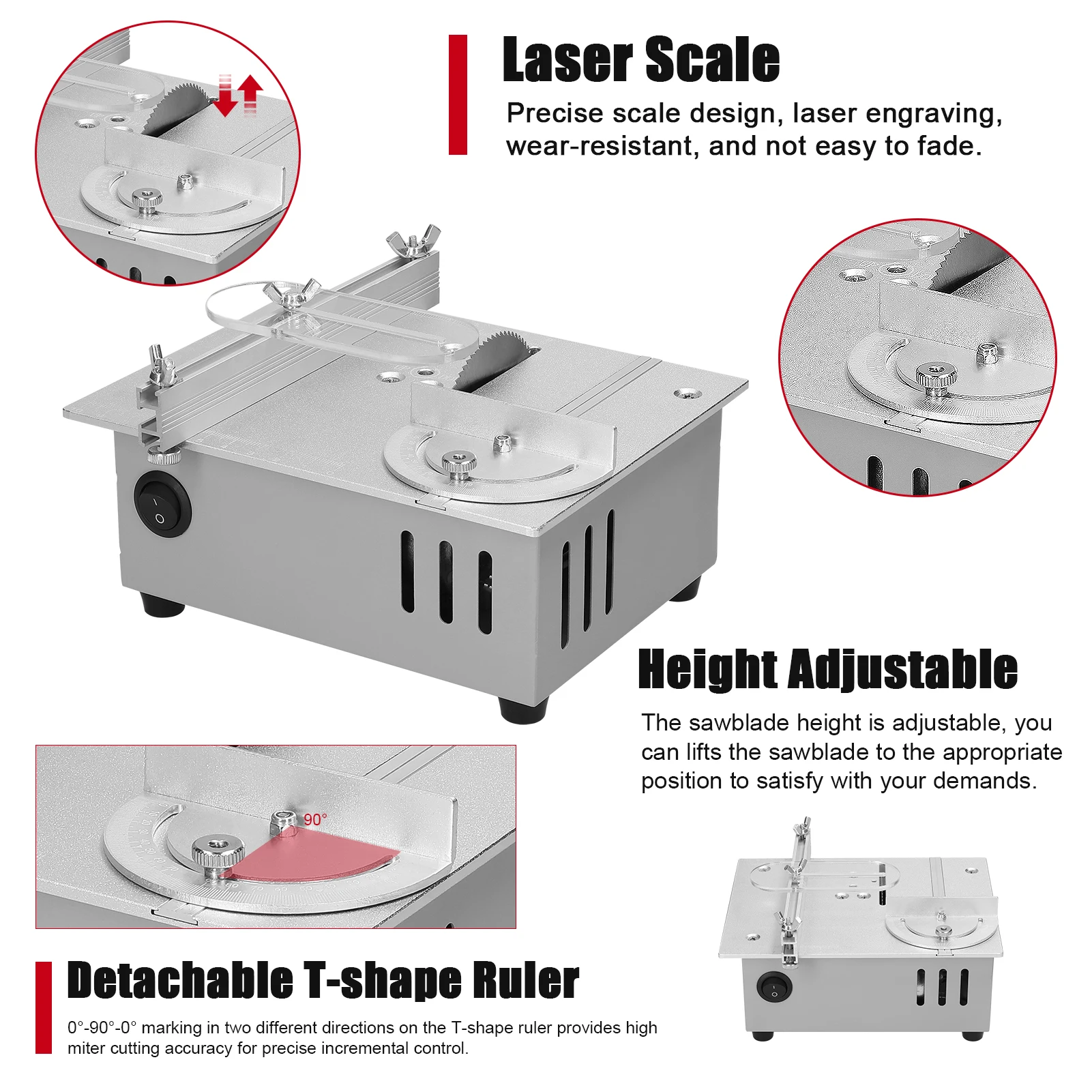 Mini Multifunctional Table Saw Electric Desktop Saws Small Household DIY Cutting Tool Woodworking Machine Height Adjustable 96W