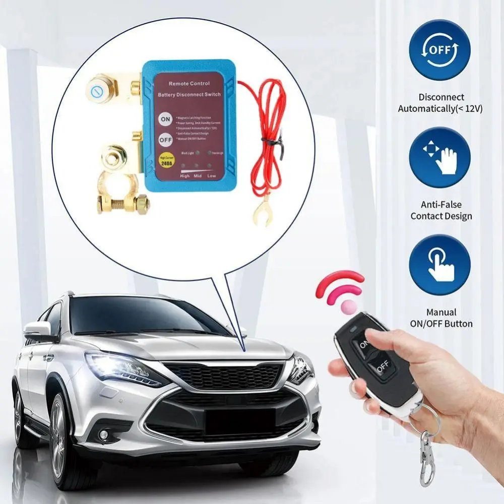 12V 240A Car Battery Disconnect Switch Quick Cut-off Remote Control Power Cut Off Kill Switches Battery Terminal