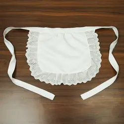 White Black Lace Decor Woman Apron Half Waist Short Cosplay Sexy Maid Lolita Pinafore Party Work Baking Kitchen Cleaning Bib
