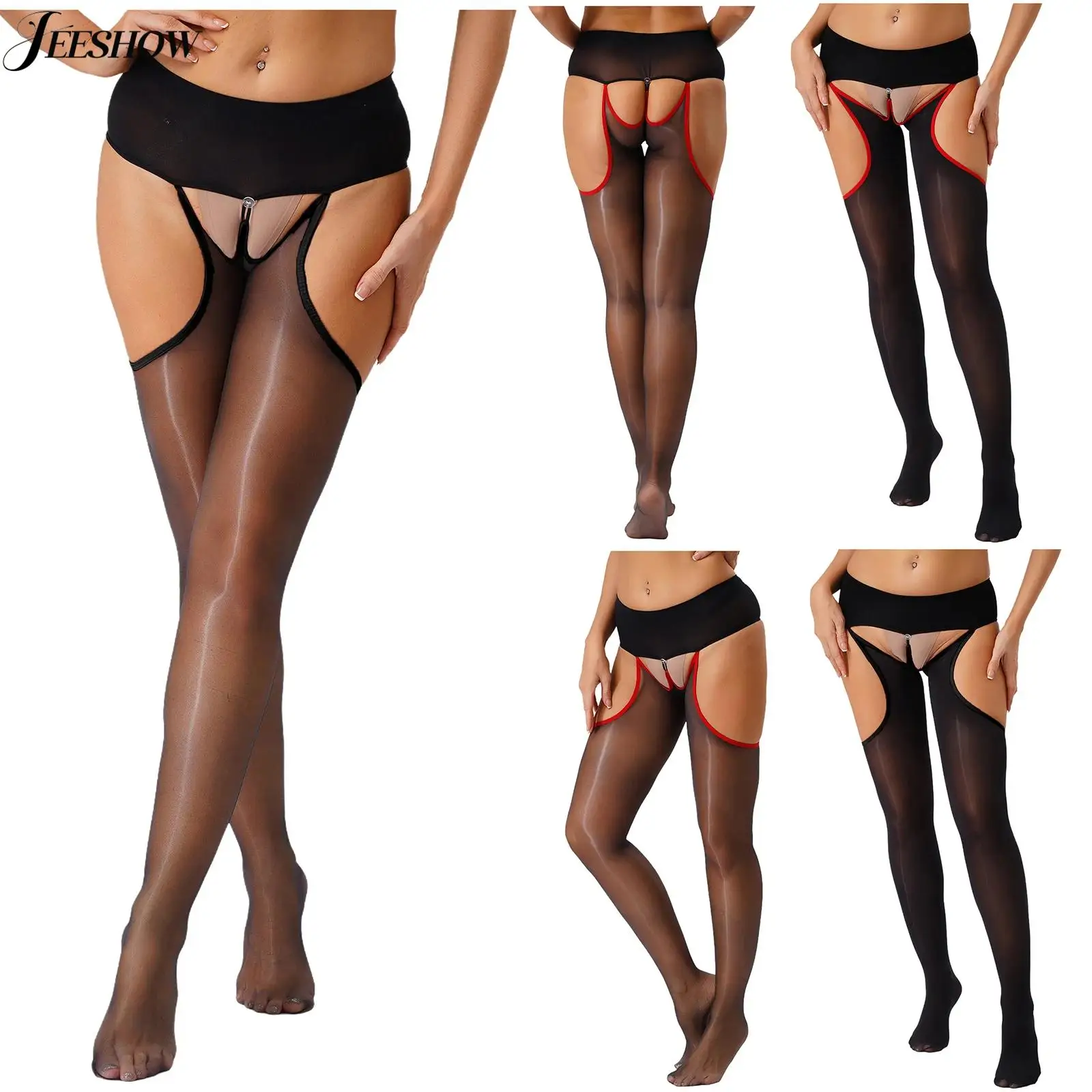 

Womens Sexy Lingerie Tights See Through Hollow Out Suspender Stockings Elastic Waistband Button Crotch Cut Out Pantyhose Tights