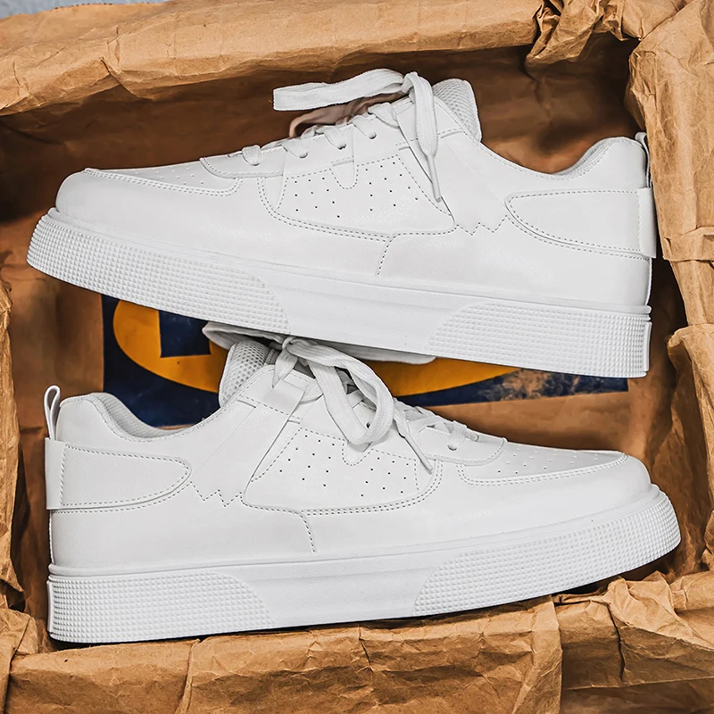 LOEIKAN Men's White Casual Sneakers | Lightweight Low-Top Skate Shoes | Comfortable Daily Walking Trainers