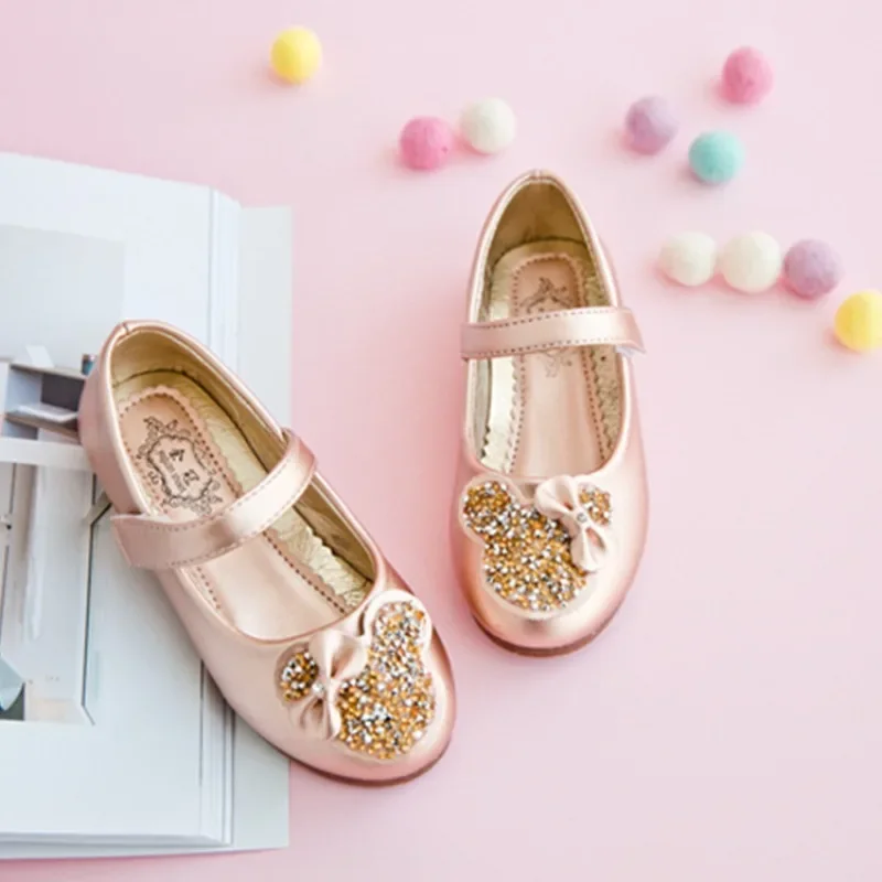 Children Rhinestone Princess Shoes Girls Leather Shoes for Party Wedding Kids Princess Sweet Shoes 2024 Spring Autumn Size 26-38