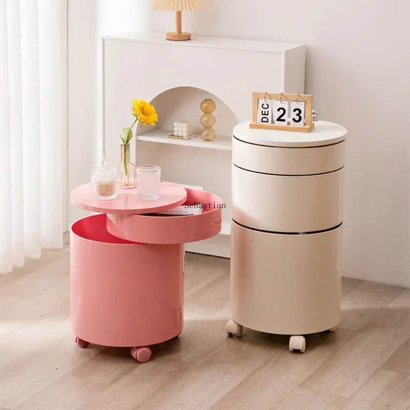 Nordic Bedside Table, Simple and Modern Living Room, Movable Small Cart Side Cabinet, Small Unit Storage Cabinet