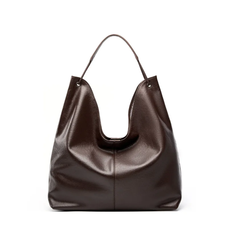 100% Full Grain Leather Tote Brown for Women, Large Student Summer Commute,  