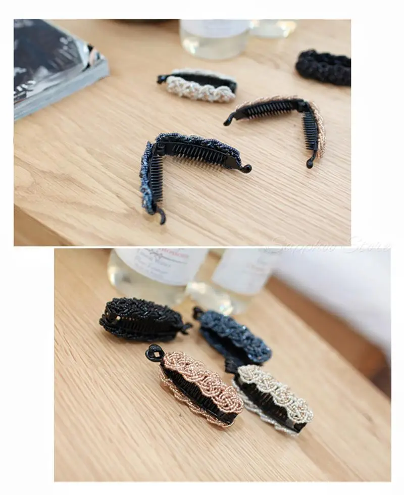 Korea Kristall Perlen Edition Kleine Haarnadel Banane Clip 8cm Vertikale Clip Twist Clip Schachtelhalm Clip Schachtelhalm Schnalle 4 Farben – Detail 4