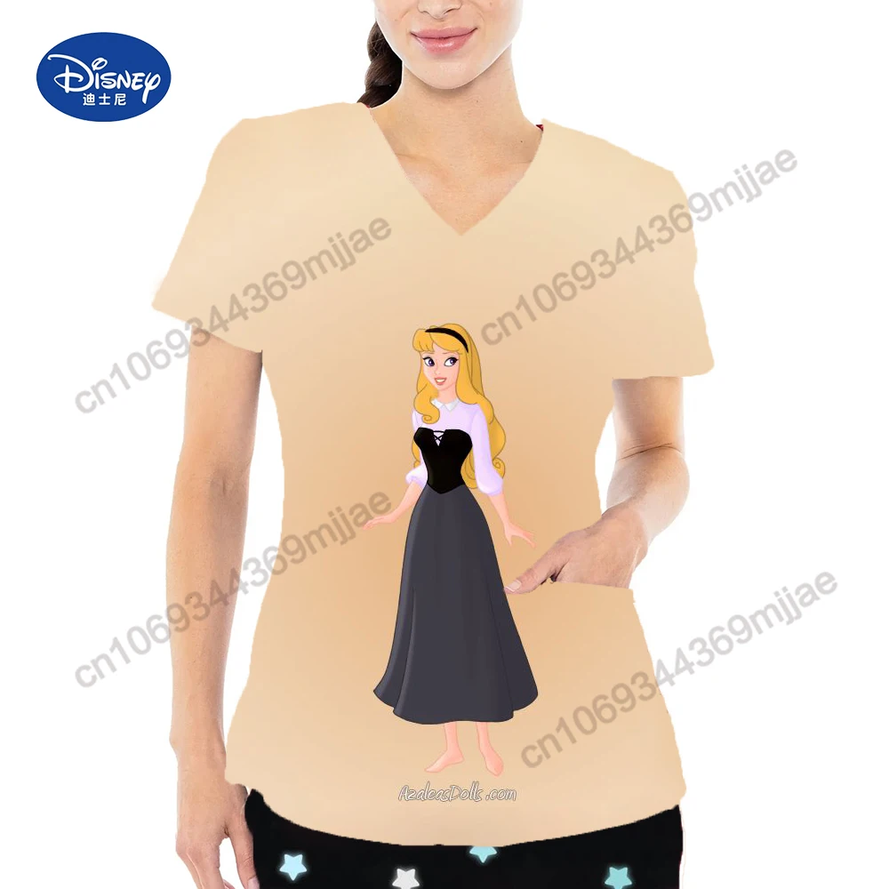 Disney Pocket V-Neck Women's -shir T Shirt for Women Woman T-shirts Graphic Tee T-shirt Female Summer Tops Y2k Kawaii Clothes