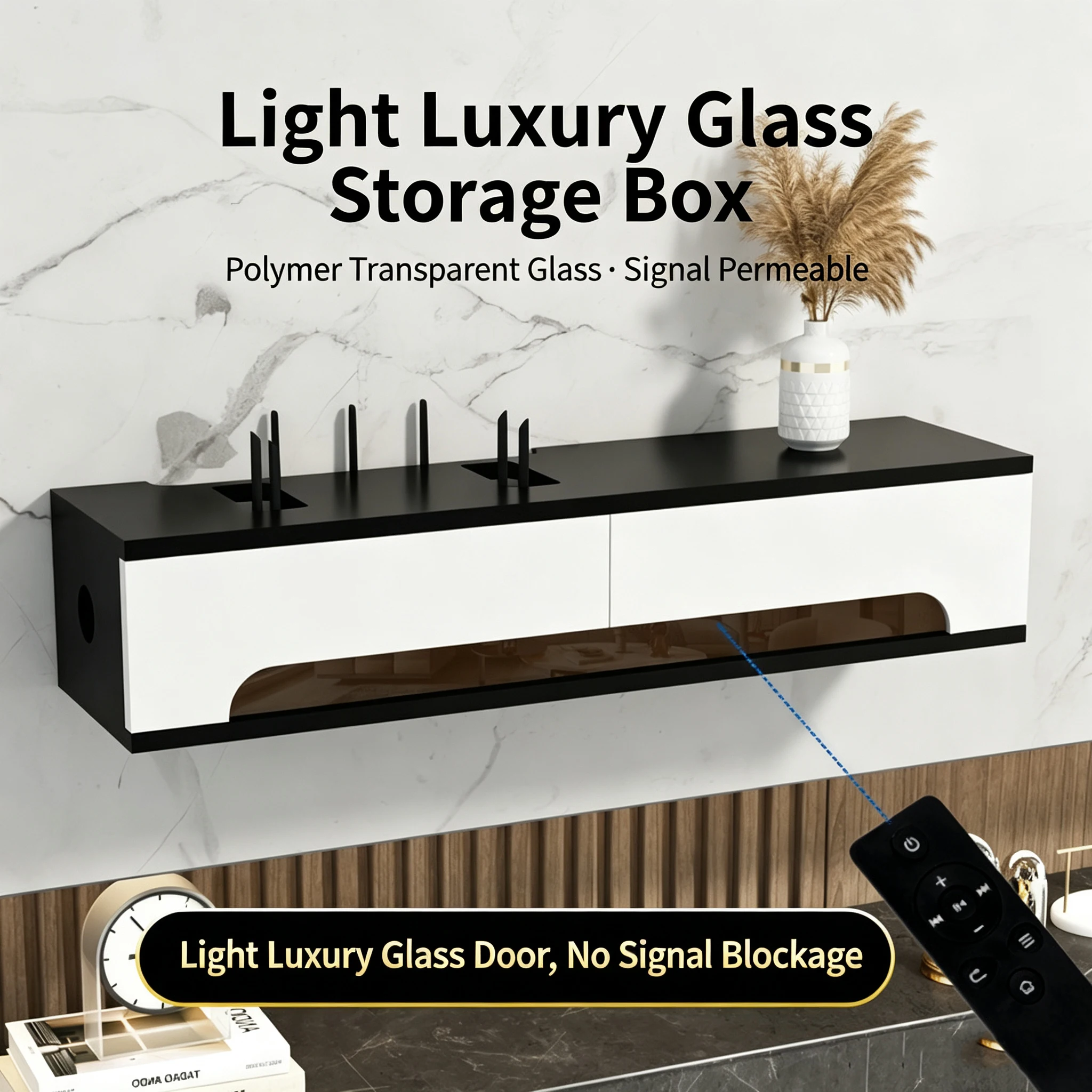 Home Decor Organizer - 壁掛け式ルーター収納ボックス 穴あけ不要 テレビセットトップボックスオーガナイザー 壁棚 モデム・Wi-Fiルーター隠しボックス ホームリビングルーム装飾