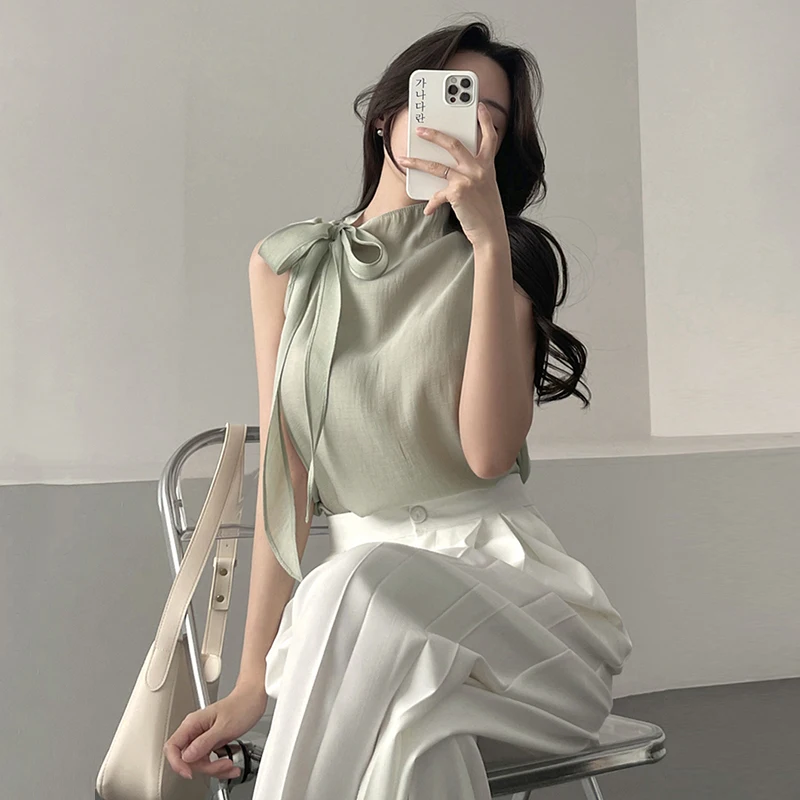 

Ele галстук-бабочка Sa, женский летний новый тонкий жилет Svel irt в Корейском стиле, свободный крой, однотонная повседневная офисная одежда