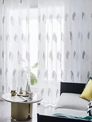 1PC Nordic Style Simple Modern Small Tree Embroidery Small Fresh Embroidery Floor-to-ceiling Window Screen Curtain