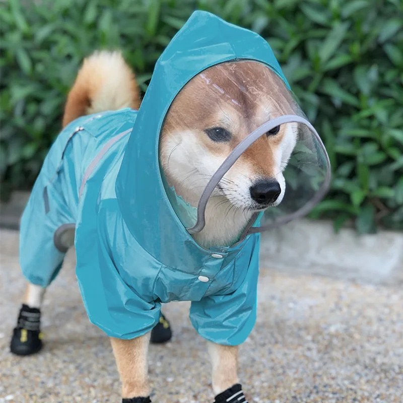 Pet small and medium-sized dog large brimmed raincoat, rainproof with traction rope, reflective strip raincoat (recommended to p