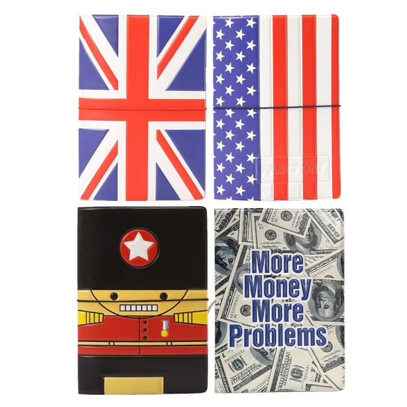 3D Embossed Passport Holder with Elastic Band Plane Stars and Stripes Dollar Printed Card Cover Travel Ticket Passport Case