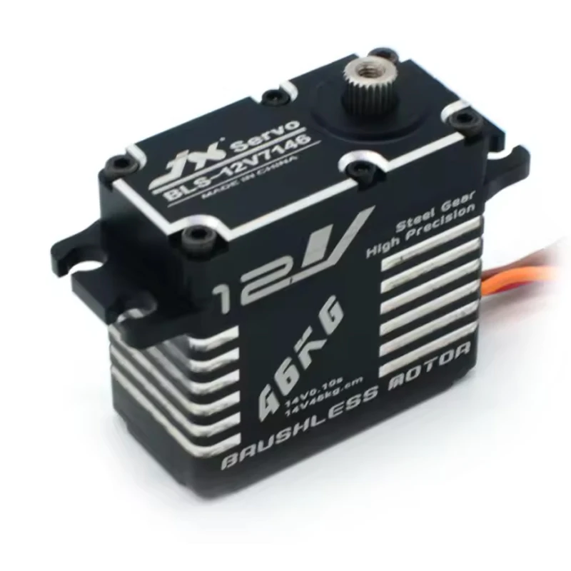 JX CLS-12V7346/BLS-12V7146 46กก. 12V 180 ° เกียร์เหล็กความแม่นยำสูง HV ดิจิตอลคอร์เลสเซอร์โว ตัวเรือนอะลูมิเนียม CNC สำหรับรถหุ่นยนต์ RC