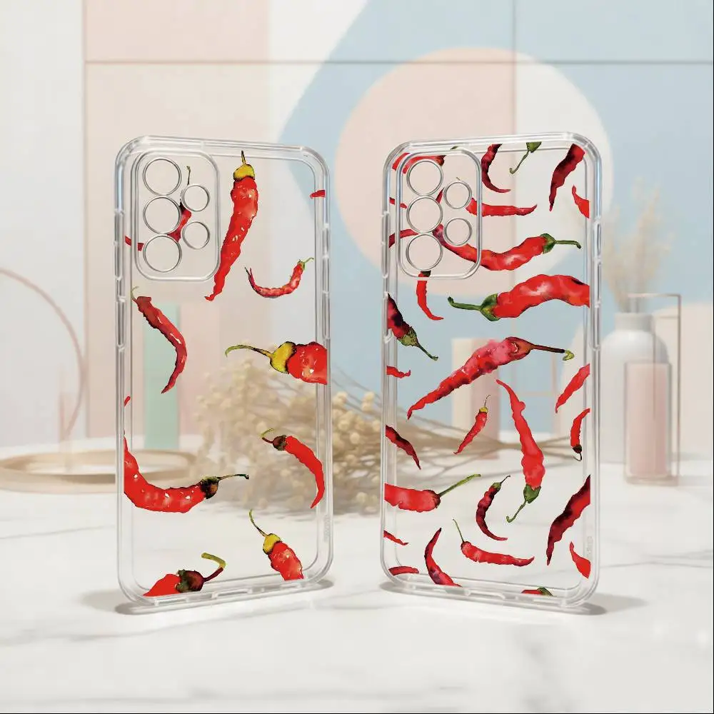 Chili Red Phone Case For Samsung S25,S24,S21,S22,S23,S30,Ultra,S20,Plus,Fe Transparent Cover