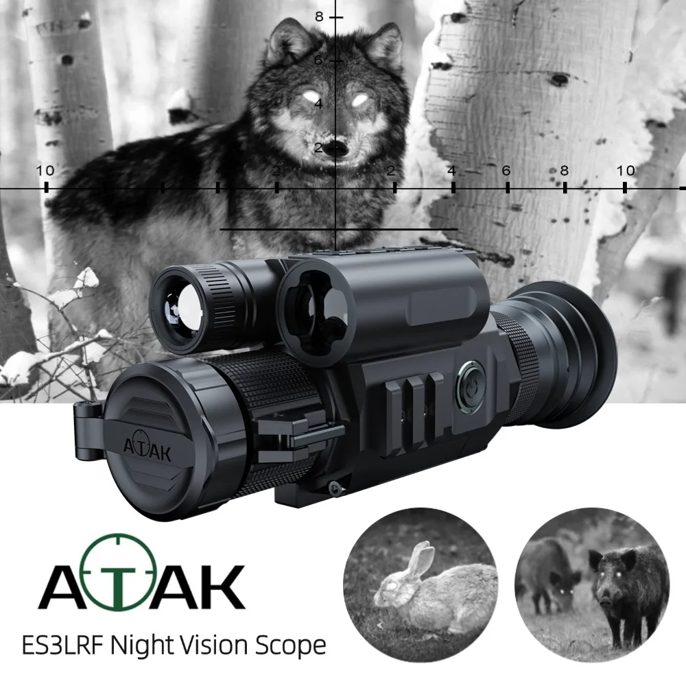 ATAK ES3-LRF Hunting Night Vision Scope 350M IR Ballistic Calculator 2K PIP 2688*1520 Cmos sensor sight прицел ночного видения