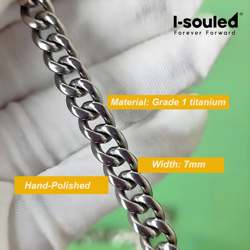 Pure Titanium Cuban Link Chain 7mm Polished Six-Sided, Hypoallergenic Unisex Jewelry, Valentine's Birthday Gift for Men Women