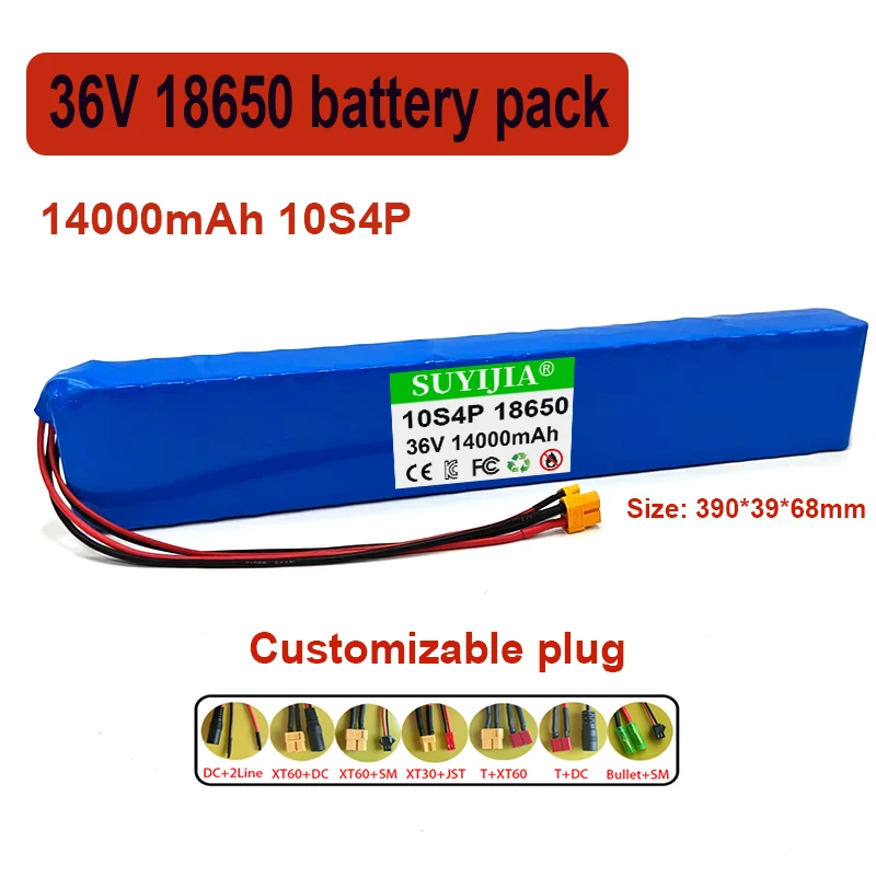 36V Scooter Battery 14Ah 42V 18650 Battery Pack 10S4P Built-in BMS Electric Bicycle Battery XT30/XT60/JST/SM/Bullet/T Plug/DC
