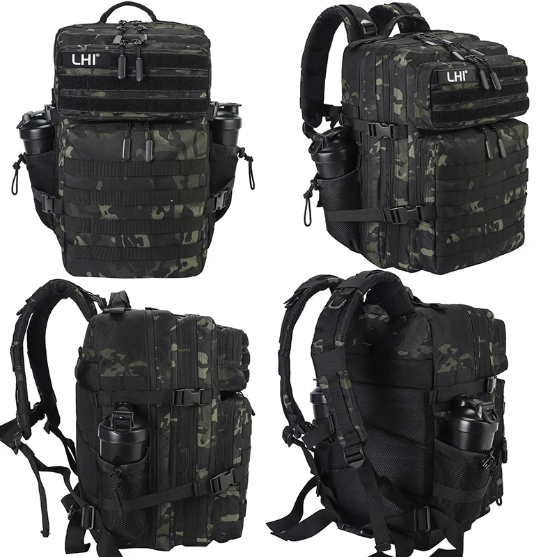LHI 45L Tactical Hunting Backpack for Men Outdoor Waterproof Camouflage Bug Out Bag Hiking Survival Rucksack with Bottle Holder