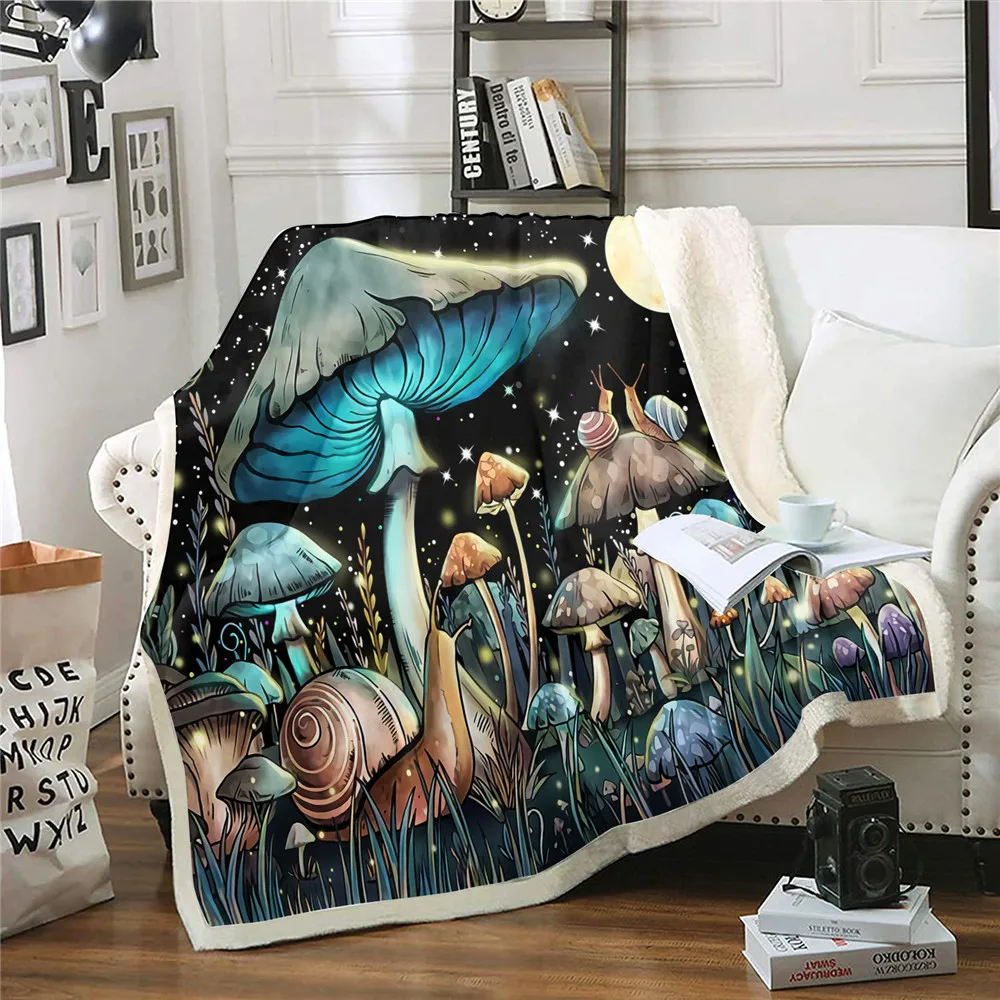 

HX Microcosm Blanket Fantasy Plant Mushroom Snail 3D Printed Throw Blanket For Beds Nap Keep Warm Plush Quilts Dropshipping