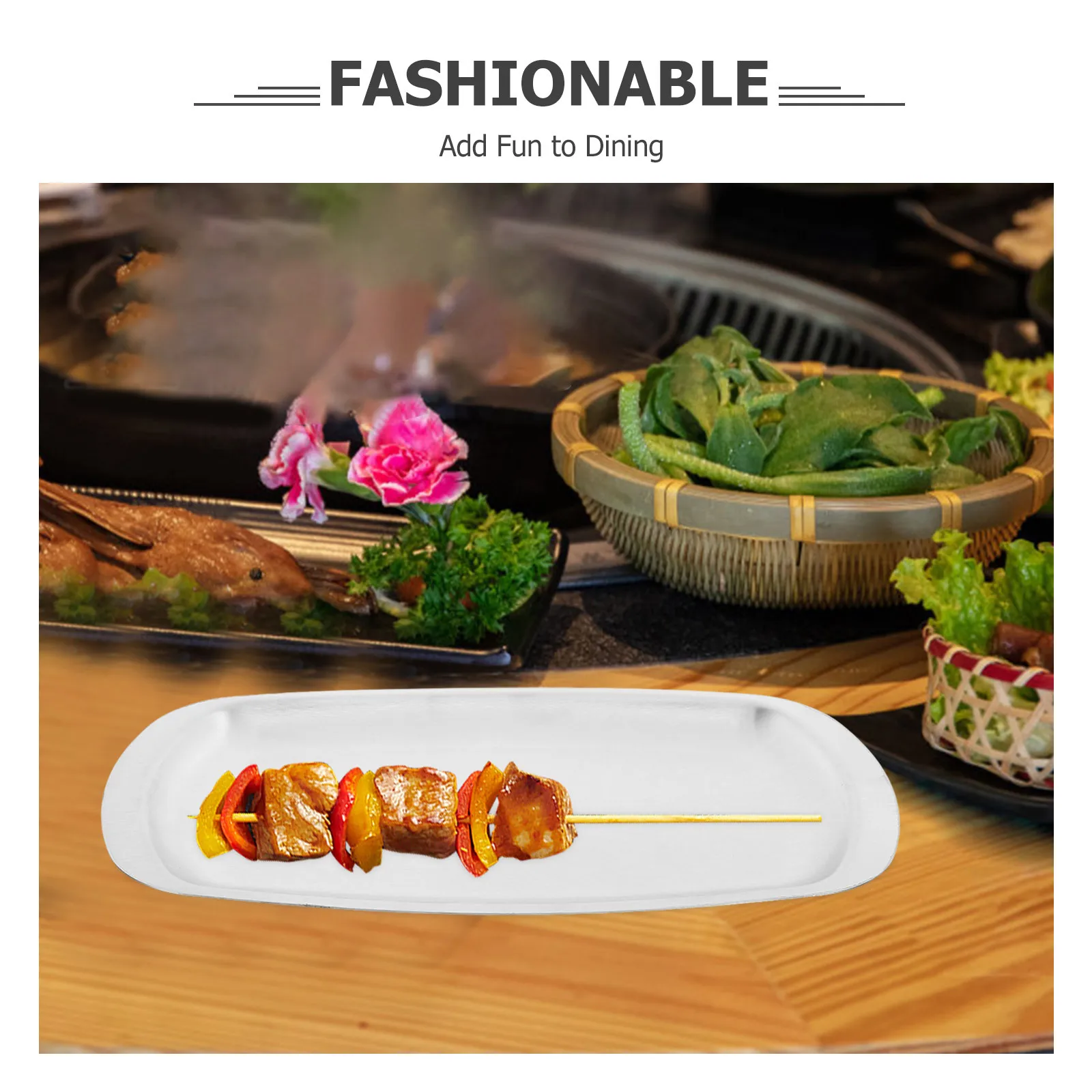 

Stainless Steel Korean Bbq Plate Elegant Hammered Texture Metal Dinner Plate Party Serving Dish Salad Pasta Snack Tray