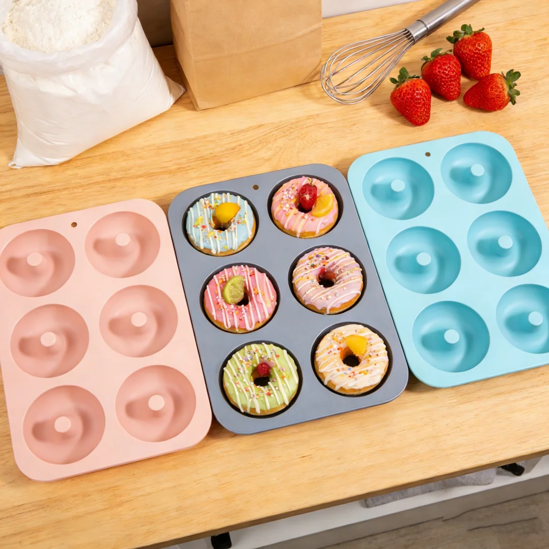 Antihaftbeschichtete, wiederverwendbare Silikon-Donut-Form für Heißluftfritteuse und Backofen, Donut-Pfanne, Zubehör, Kuchenwerkzeuge