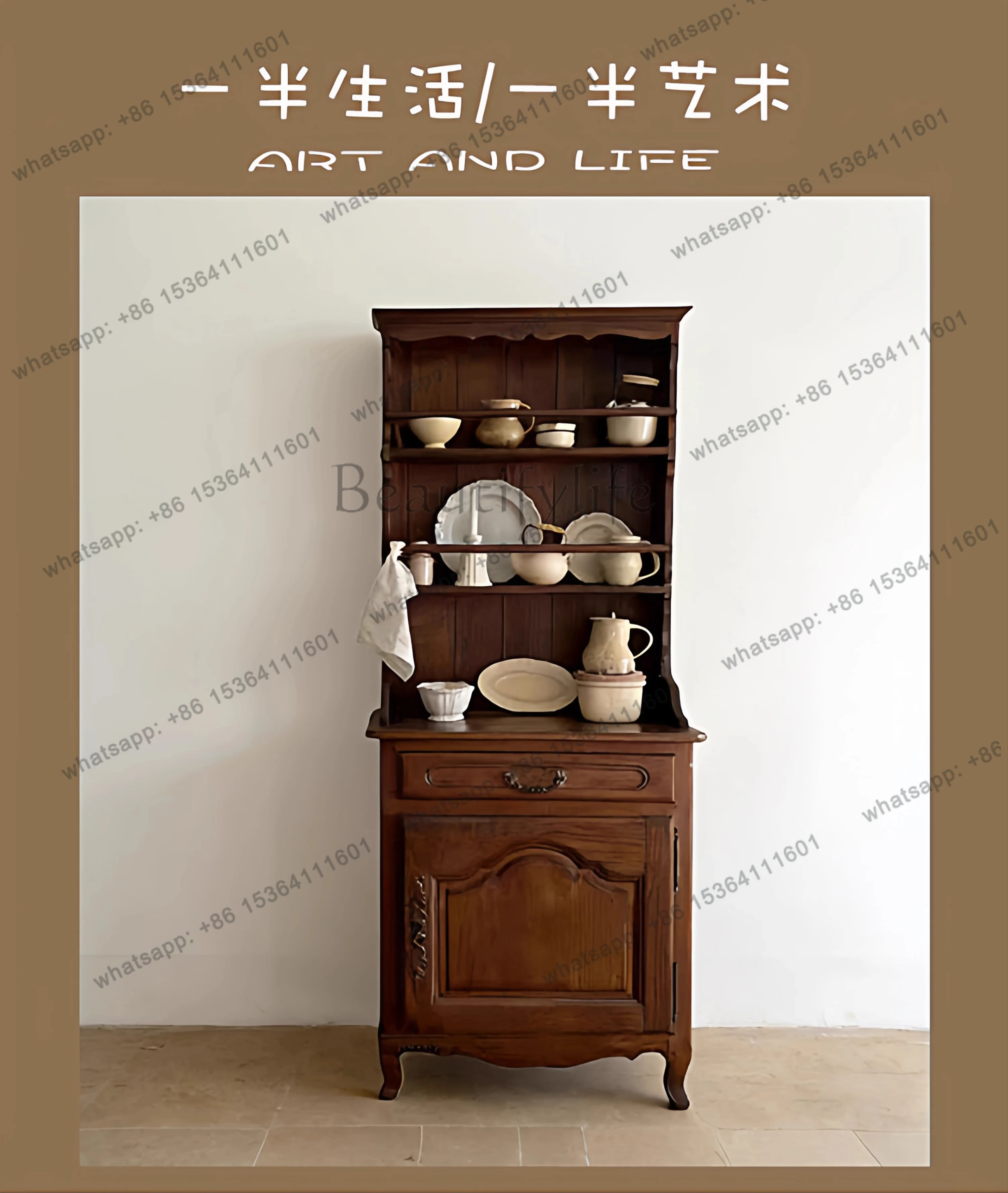 

Solid wood dining side cabinet against the wall French retro storage decorative cabinet high-end