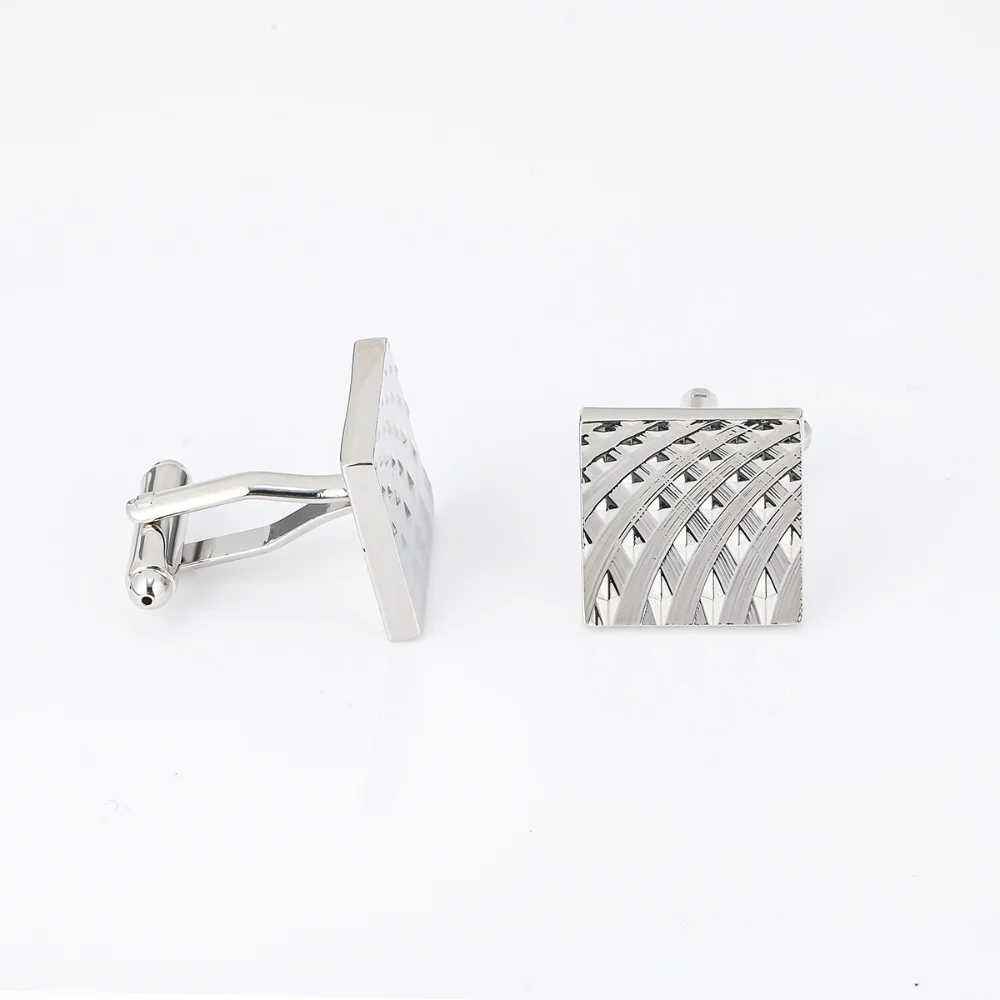 Silver Fan-shaped Texture Cufflinks Geometric Diamond Shaped Metal Cufflink Business Dress Wedding Shirt Sleeve Nails Decoration