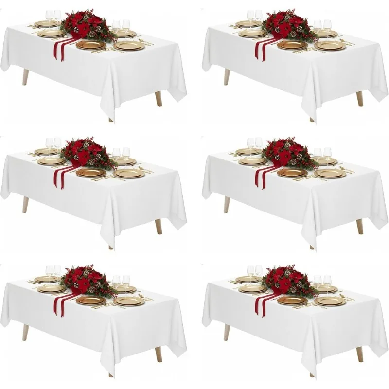 

White Tablecloth 6 Pack Rectangular Polyester Table Cover 70x120 Inch for Wedding Party Banquet Dining Graduation