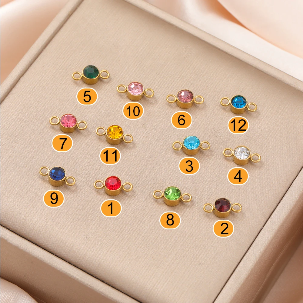 Cross Birthstone Zirconia Charms Bracelets  Summer Beach Thin Chain Cross Hand Chain July August Stainless Steel Jewelry