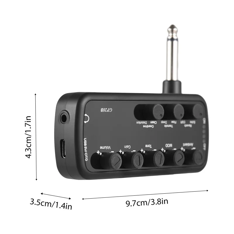 Mini Guitar Amplifier Portable Headphone Guitar Amplifier Plug Play 3 Built-In Speaker Simulations OTG Internal Recording GP20A