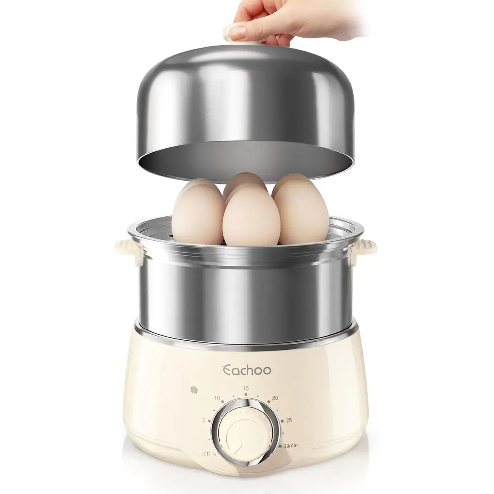 

Электрическая пароварка для яиц на 14 штук из нержавеющей стали с таймером на 30 минут и автоматическим отключением, компактная электрическая пароварка для овощей или приготовления пищи, подходит для мытья в посудомоечной машине