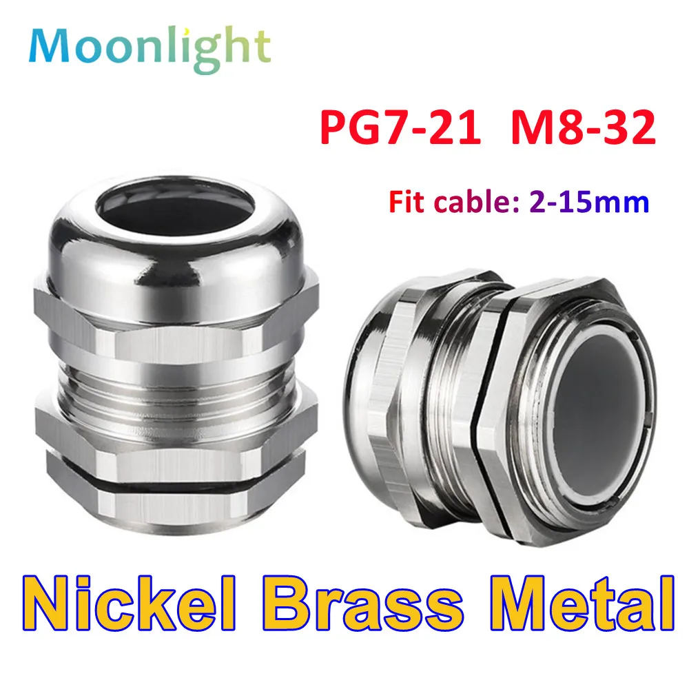 Nickel Brass Metal IP68 Waterproof Cable Glands Connector Wire Glands For 3-44mm Cable M PG Cable Glands PG7 PG9 - PG21 M8 M10