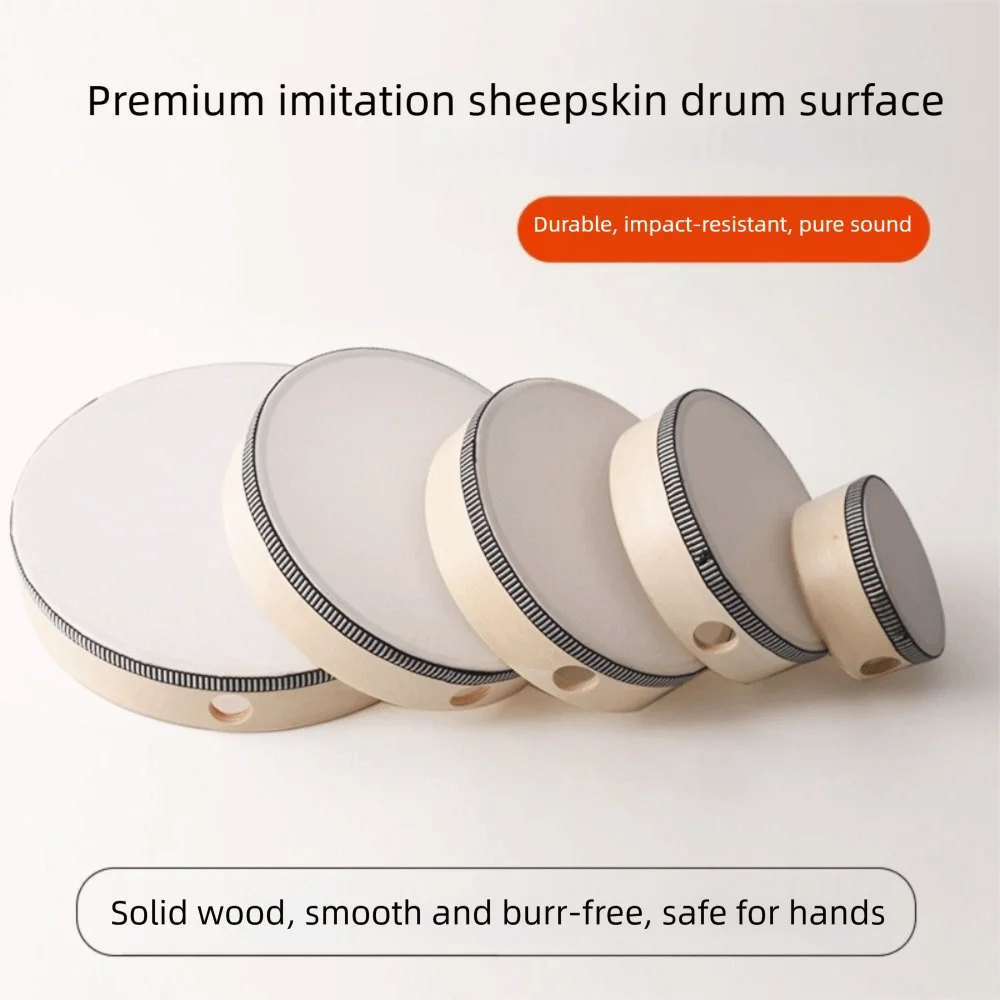 Gift 4/6/8/10 Inch Wooden Hand Drum Wood Frame Safe Percussion Toy Handheld Convenient Carry Musical Instrument Toy Music Game