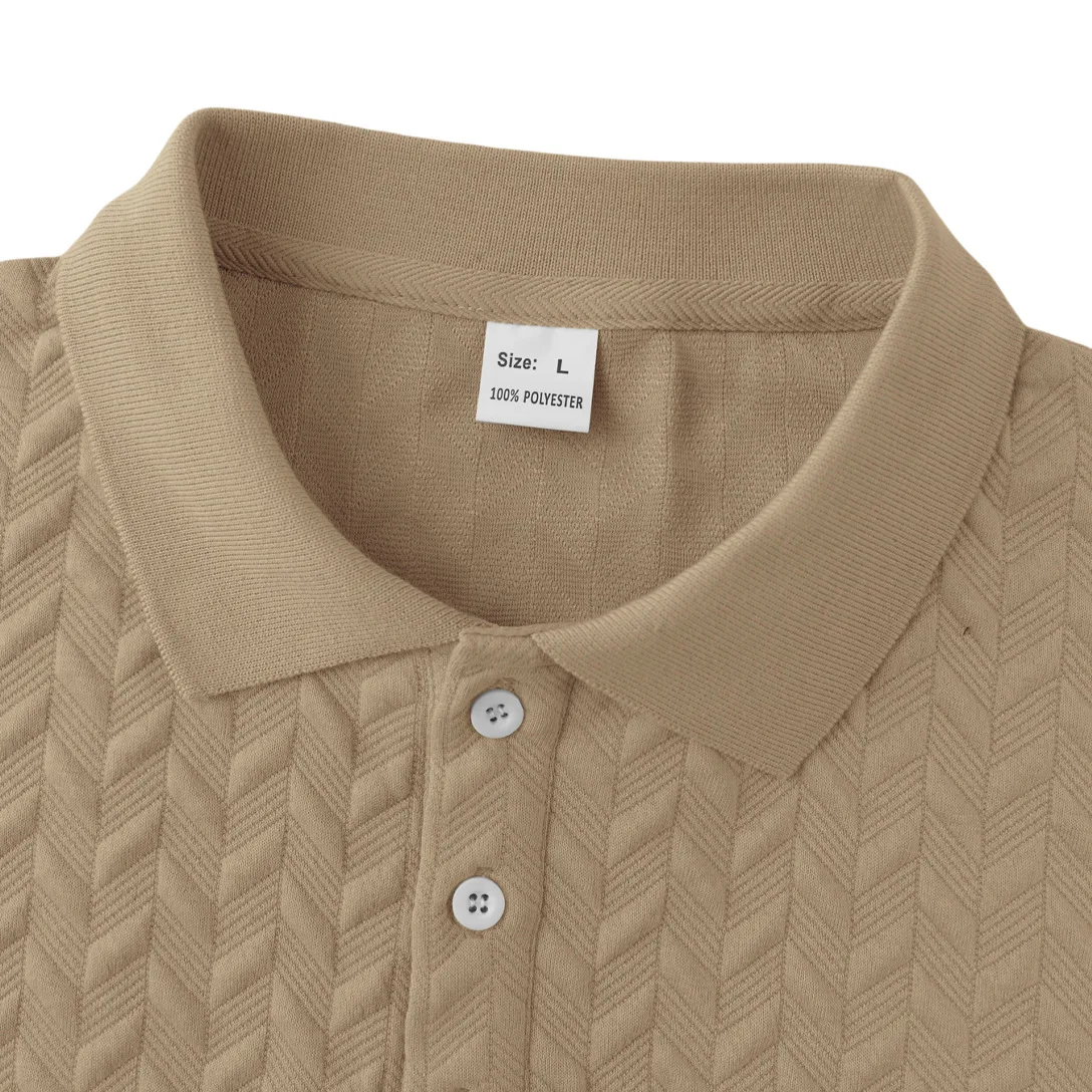 Kemeja Polo Jacquard Warna Polos Pria Kemeja Musim Panas Poliester Anti Kerut Penyerap Kelembapan Kasual Slim Fit Lengan Pendek