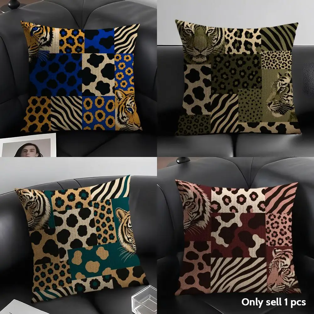 Leopard Tiger Giraffe Zebra Cushion Cover Linen Organic Fabric Double-Sided Printing Sofa Breathable Home Decor Gift Pillow Case