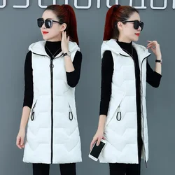 2025 Winter New Sleeveless Waistcoat Women Warm Puffer Jacket Ultra Light Mid Long Down Cotton Vests Female Outwear Casual Tops