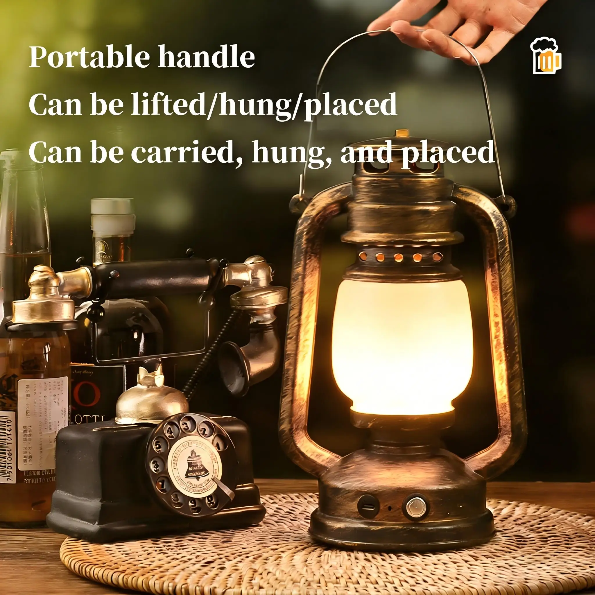 

Перезаряжаемая ретро-настольная лампа, 3-цветная светодиодная лампа с регулировкой яркости, в стиле винтажного керосинового фонаря, креативный декор для бара и портативная уличная лампа