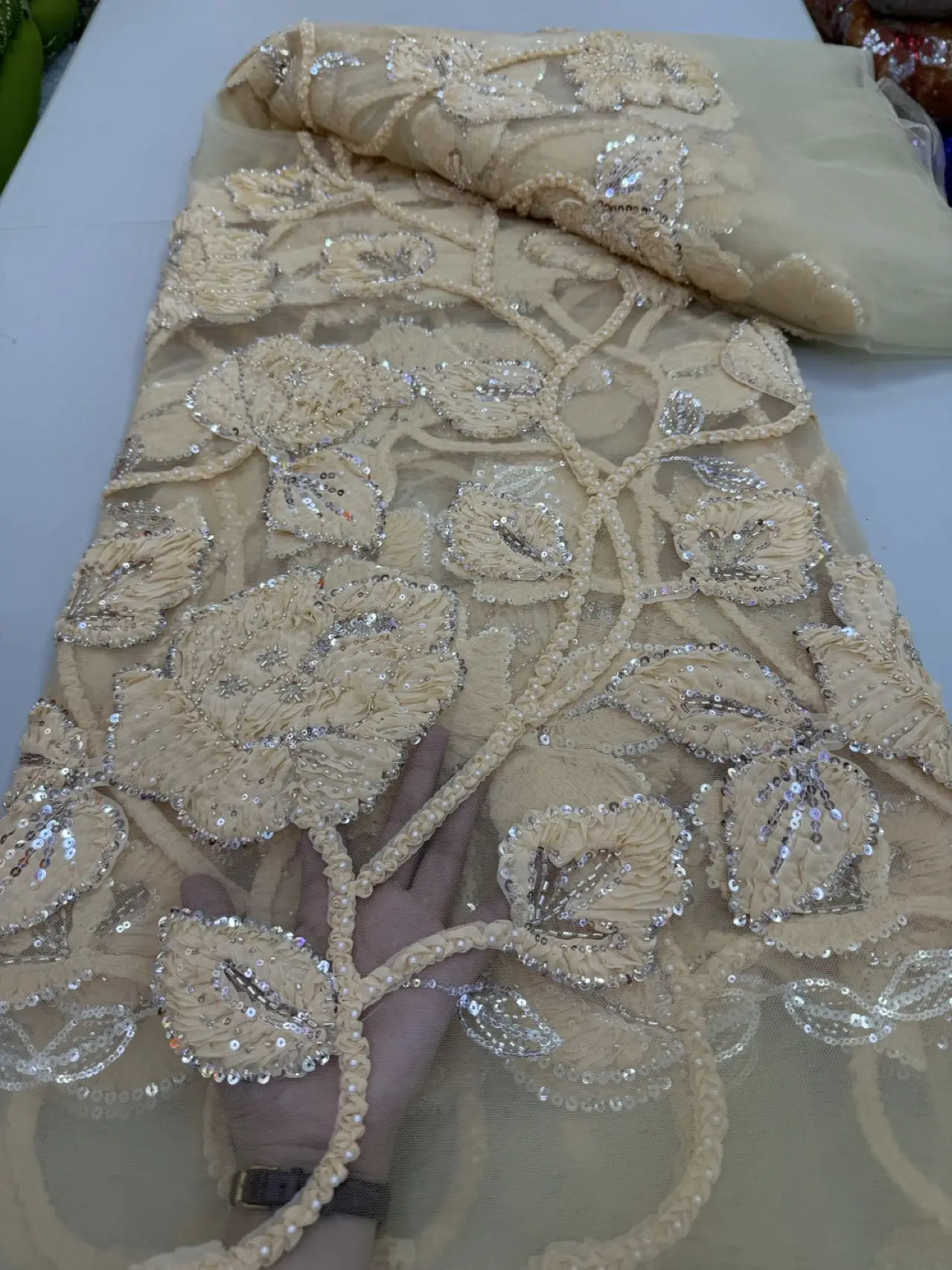 

New Arrival African Water Soluble Sequins Lace Fabric 2025 High Quality Nigerian Guipure Cord Lace Fabric For Woman Praty Dress