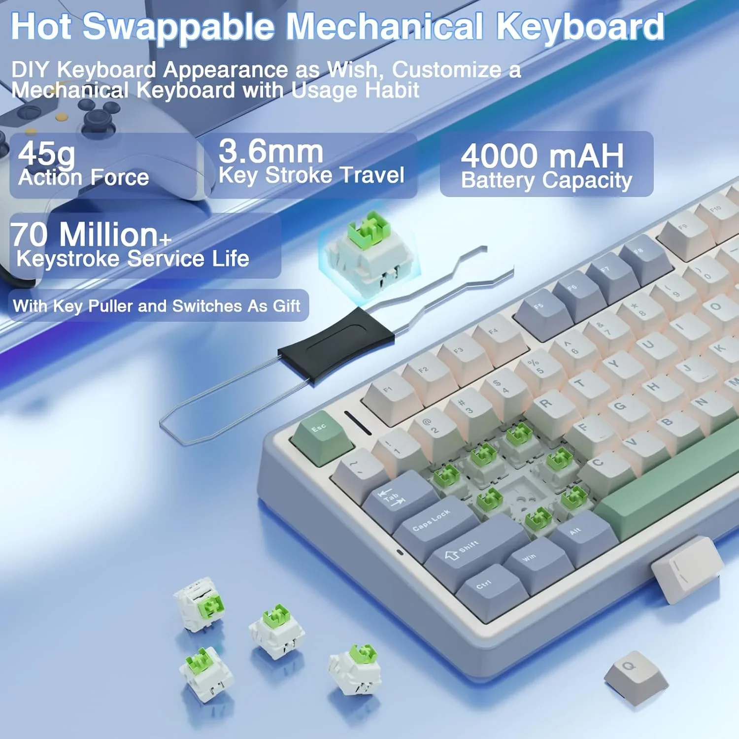 Aula F75 75% Wireless Mechanical Keyboard Hot Swappable Creamy Pre thumbnail 2