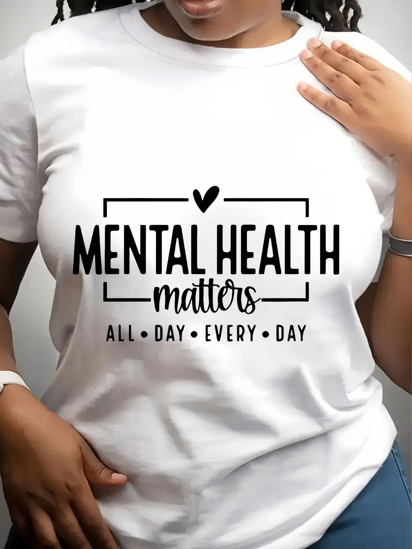 Women's Trendy Crew Neck T-Shirt Mental Health Matters Always Suitable for Casual Sportswear