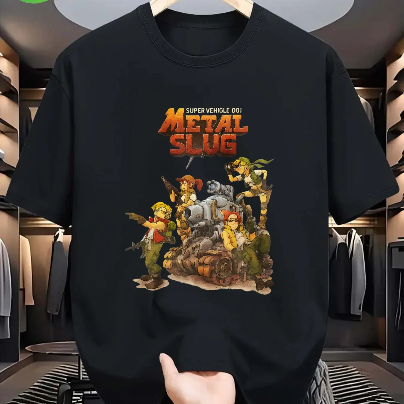Men's Metal Slug Arcade Game T-Shirt Vintage Gaming Tee with Marco Tarma Eri Slugs Logo Soft Black Loose Fit Shirt for Couples